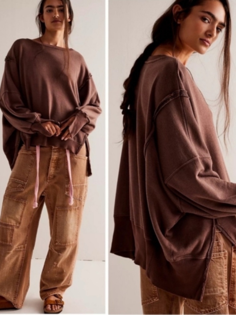 We The Free Free People Camden Oversized Distressed Sweatshirt Top L